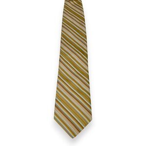 IKE BEHAR Mens Silk Tie 61 x‎ 3.75 Long Gold Blue Stripe Made in USA Power Wide